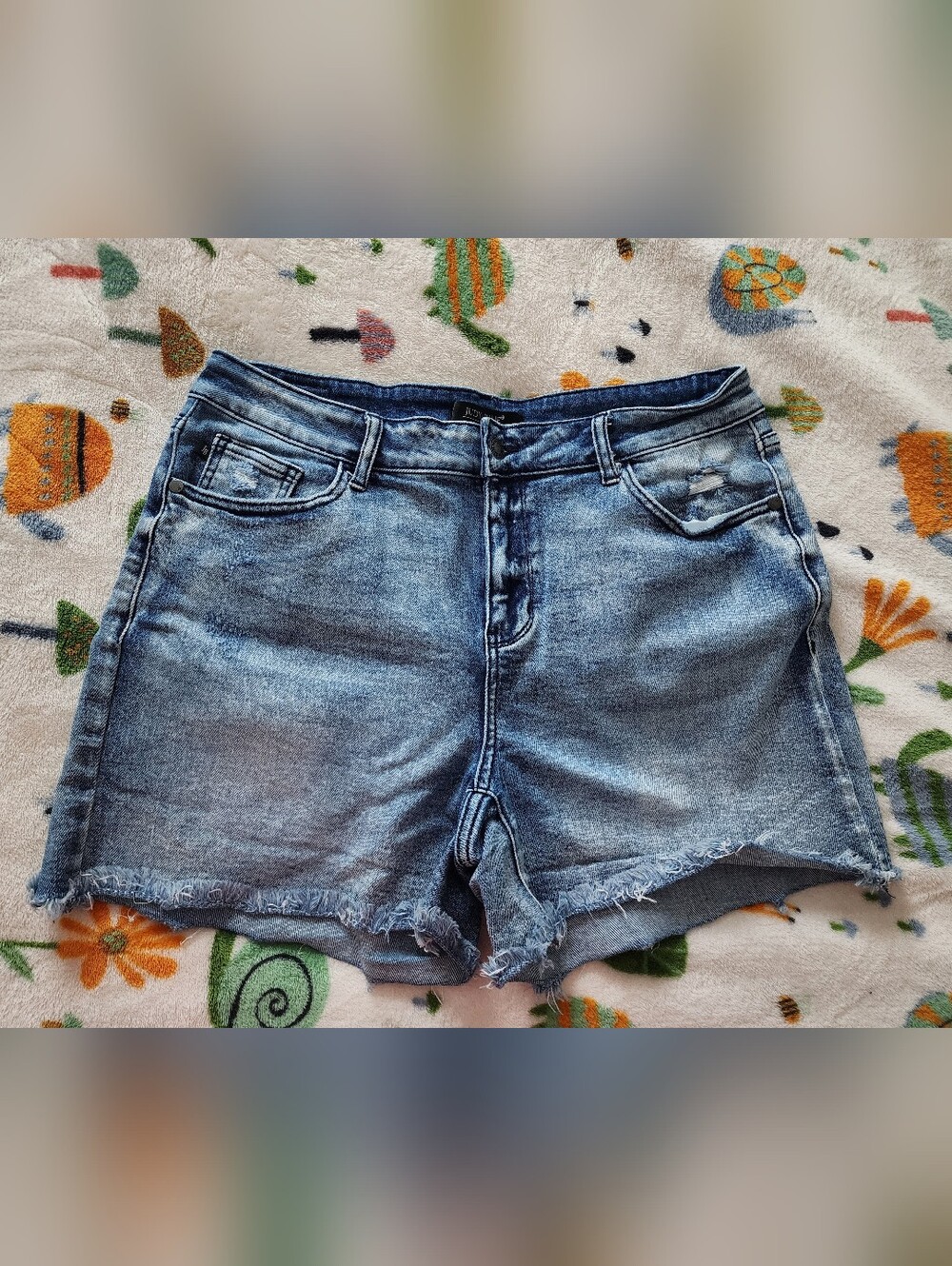 Judy Blue Light Blue High-Rise Frayed Hem Denim Shorts In Size 1x.